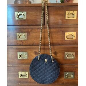 Lou-Rexx Vintage Quilted Snakeskin Round Chain Strap Handbag Black Loehmann's